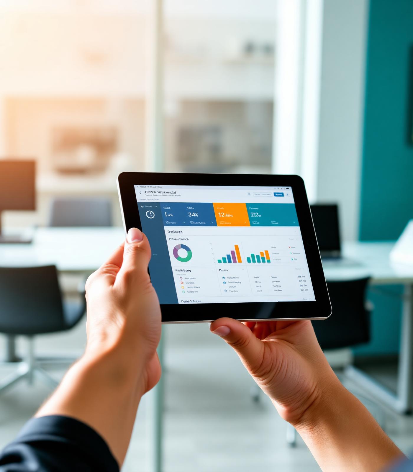 Funcionario público usando un dashboard digital en tablet